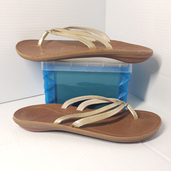 Olukai  Kapehe Luana Leather Beach Sandals in Tapa Sahara Women's 10 - Picture 2 of 9